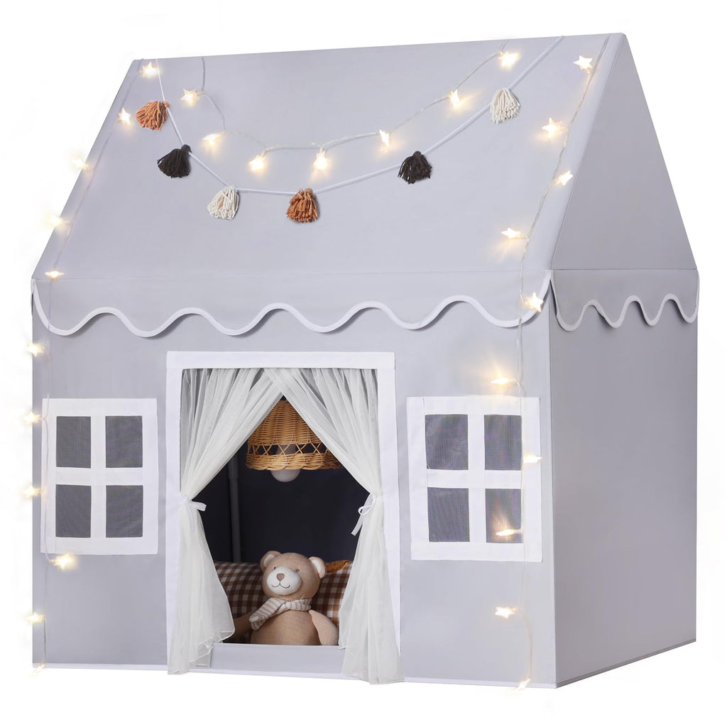 Kids Play Tent Indoor: with Mat, Tassel Garland, Star Lights - Girl Tent Indoor Playhouse for Kids Toys for Boy Girl Birthday Gift