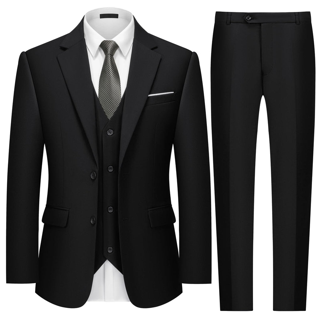 Mens Two Button 3-Piece Suits Slim Fit Tuxedo Set with Blazer Jacket Vest & Pants for Wedding Prom Business