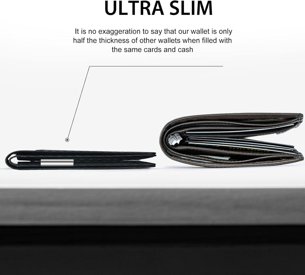 Slim Wallet for Men Rfid Blocking Leather Bifold Front Pocket Carbon Fiber Men's Money Clips Credit Card Holder With Gift Box