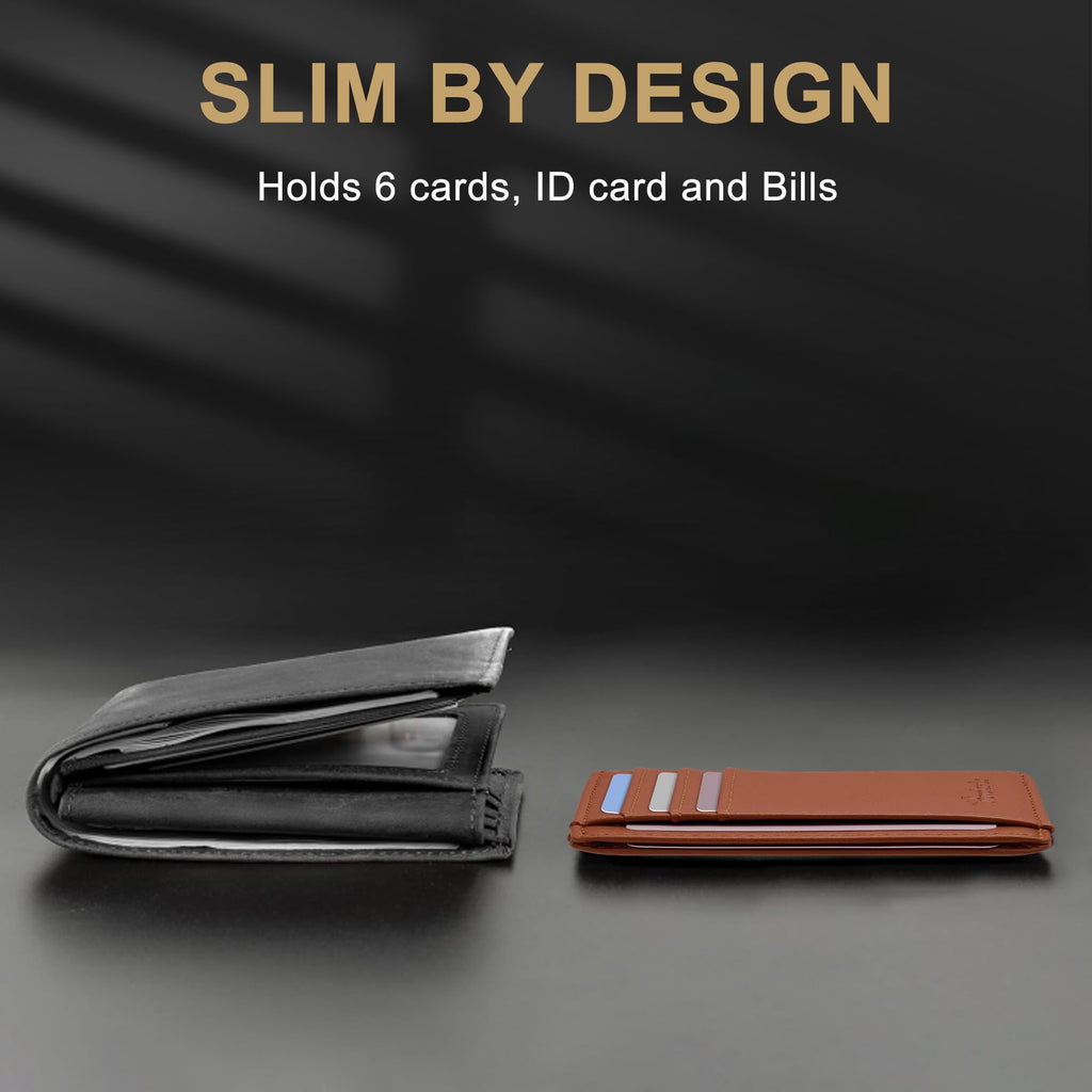Slim Wallet Front Pocket Minimalist Leather RFID Blocking Medium Size