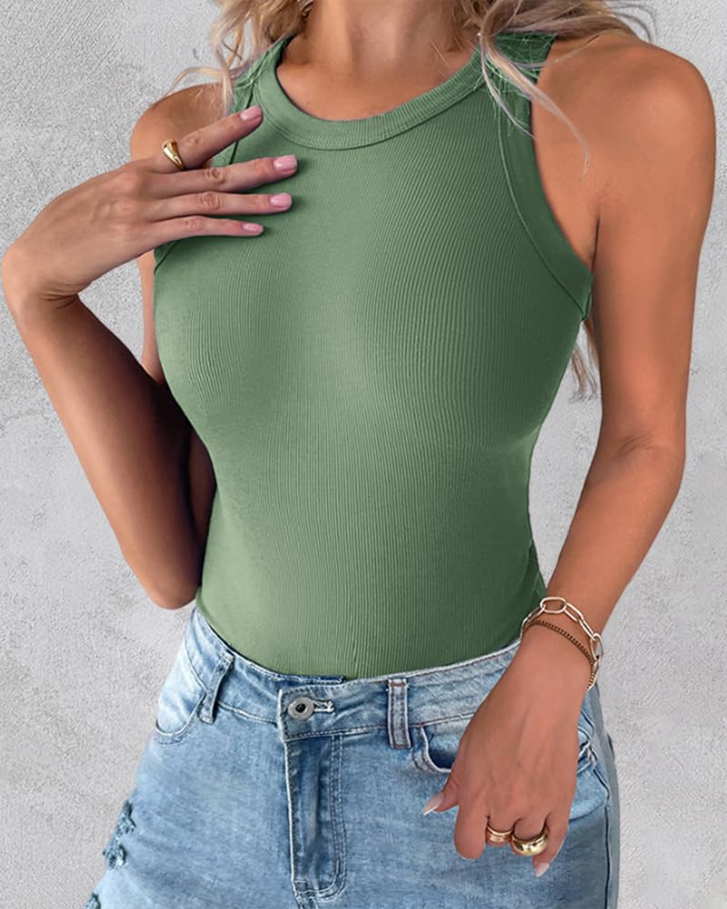 3 Piece Womens Tank Tops Sleeveless Basic Cami Shirt Slim Knit Ribbed Racerback Blouses