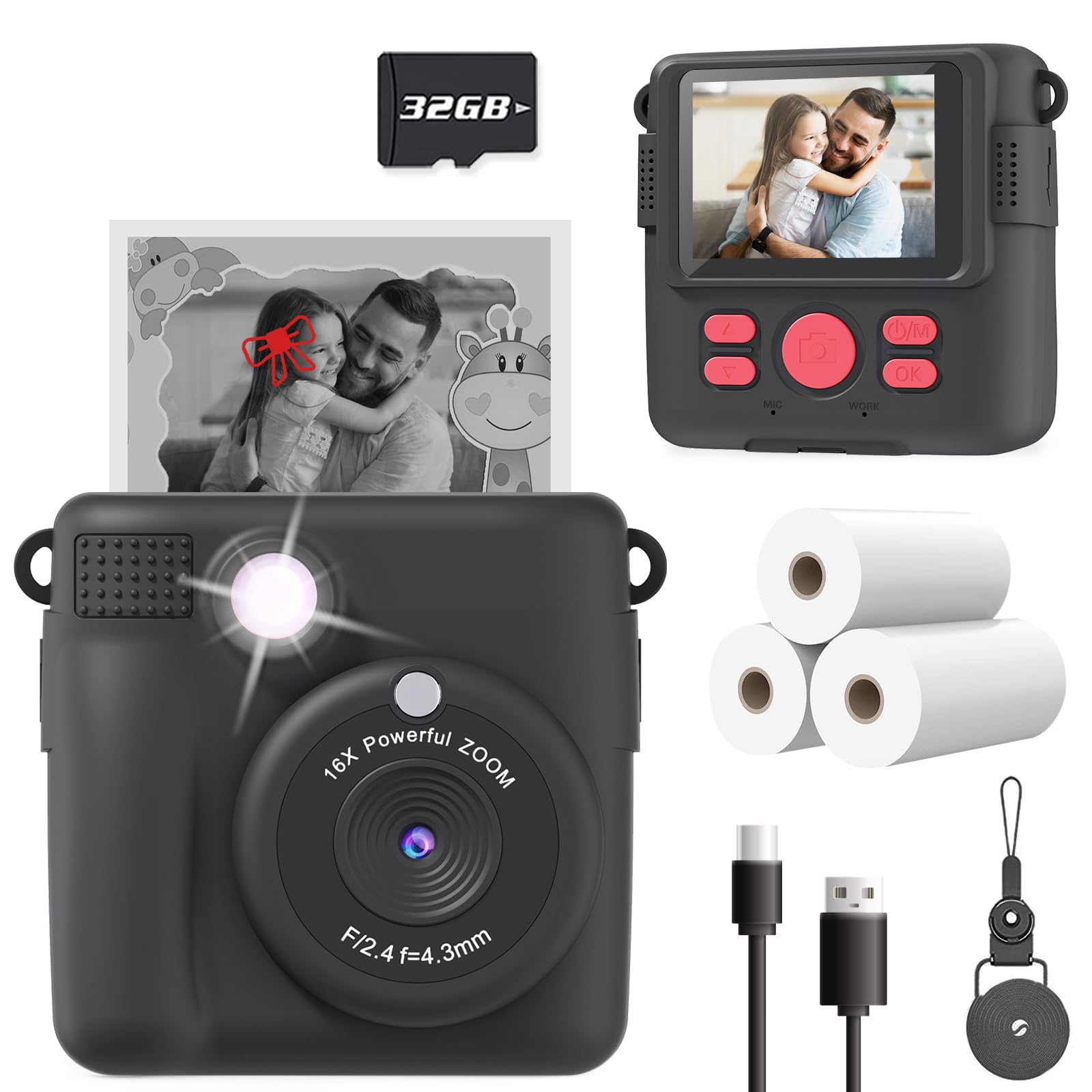 ESOXOFFORE Instant Print Camera for Kids, Christmas Birthday Gifts for Girls Boys Age 3-12,Kids Digital Cameras for Toddler, Portable Toy for 3 4 5 6 7 8 9 10 Year Old Girl with 32GB SD Card-Purple