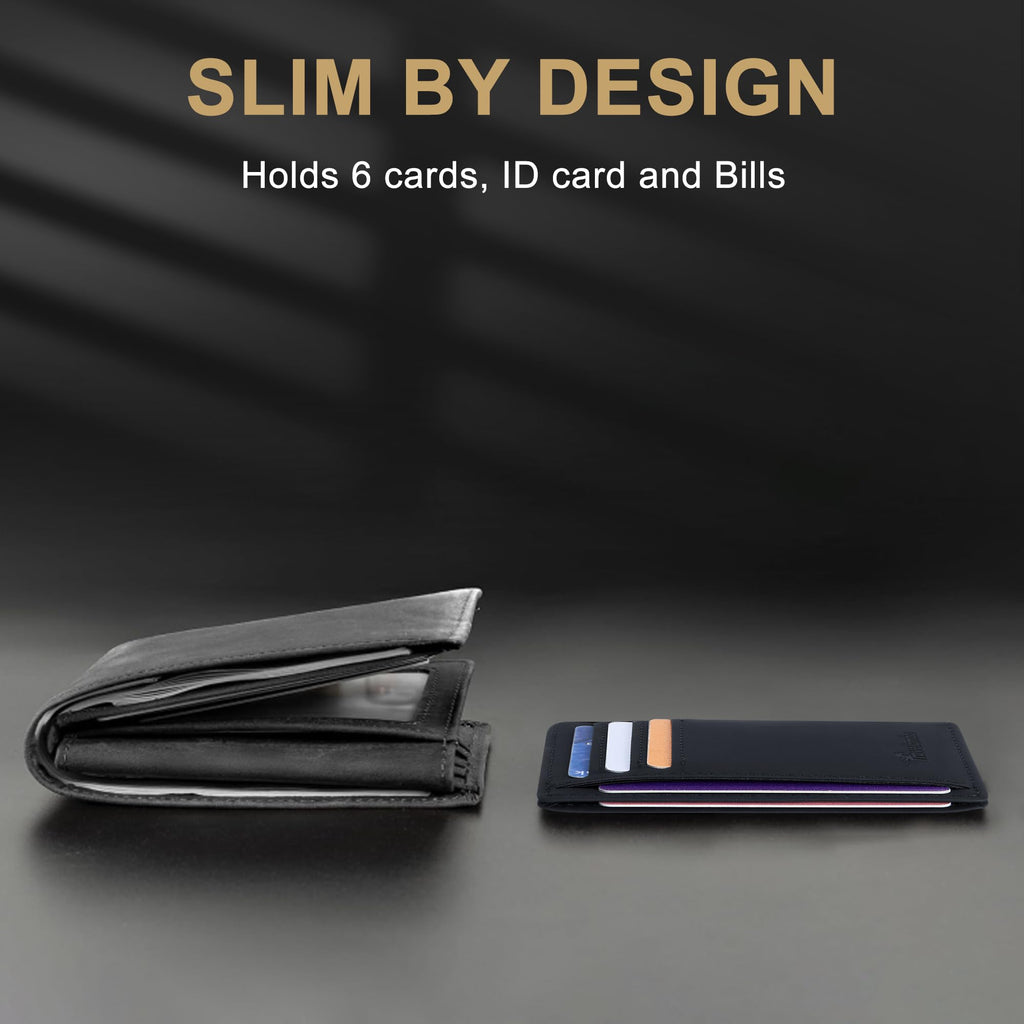 Slim Wallet Front Pocket Minimalist Leather RFID Blocking Medium Size