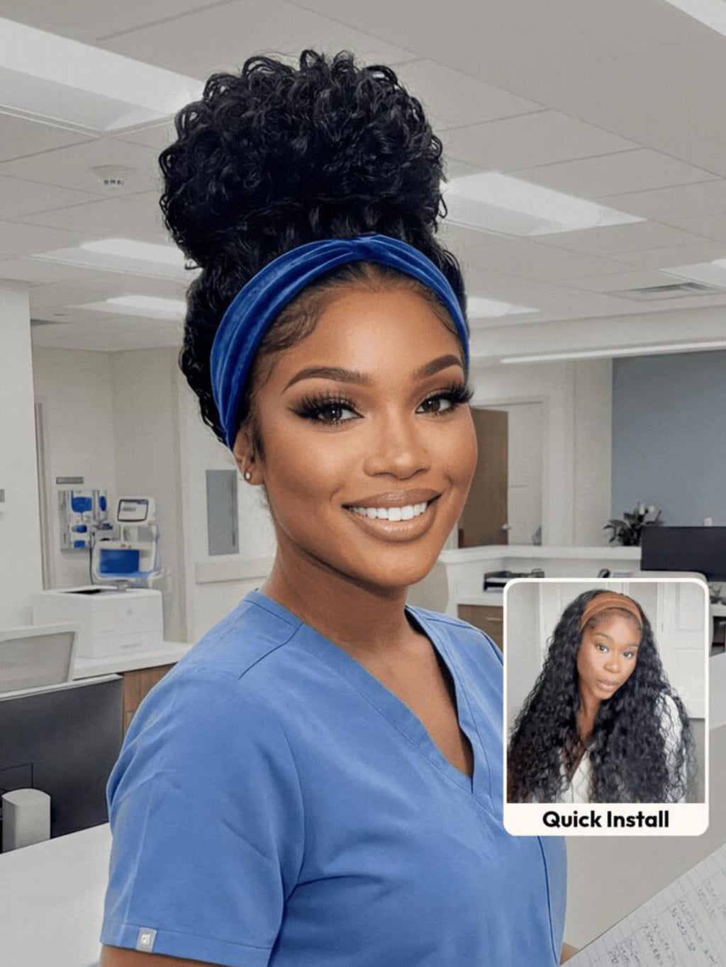 Water Wave Headband Wig Human Hair with Drawstring No-Slip Glueless Headband Half Human Hair Wig 150% Density Natural Black 26 inch