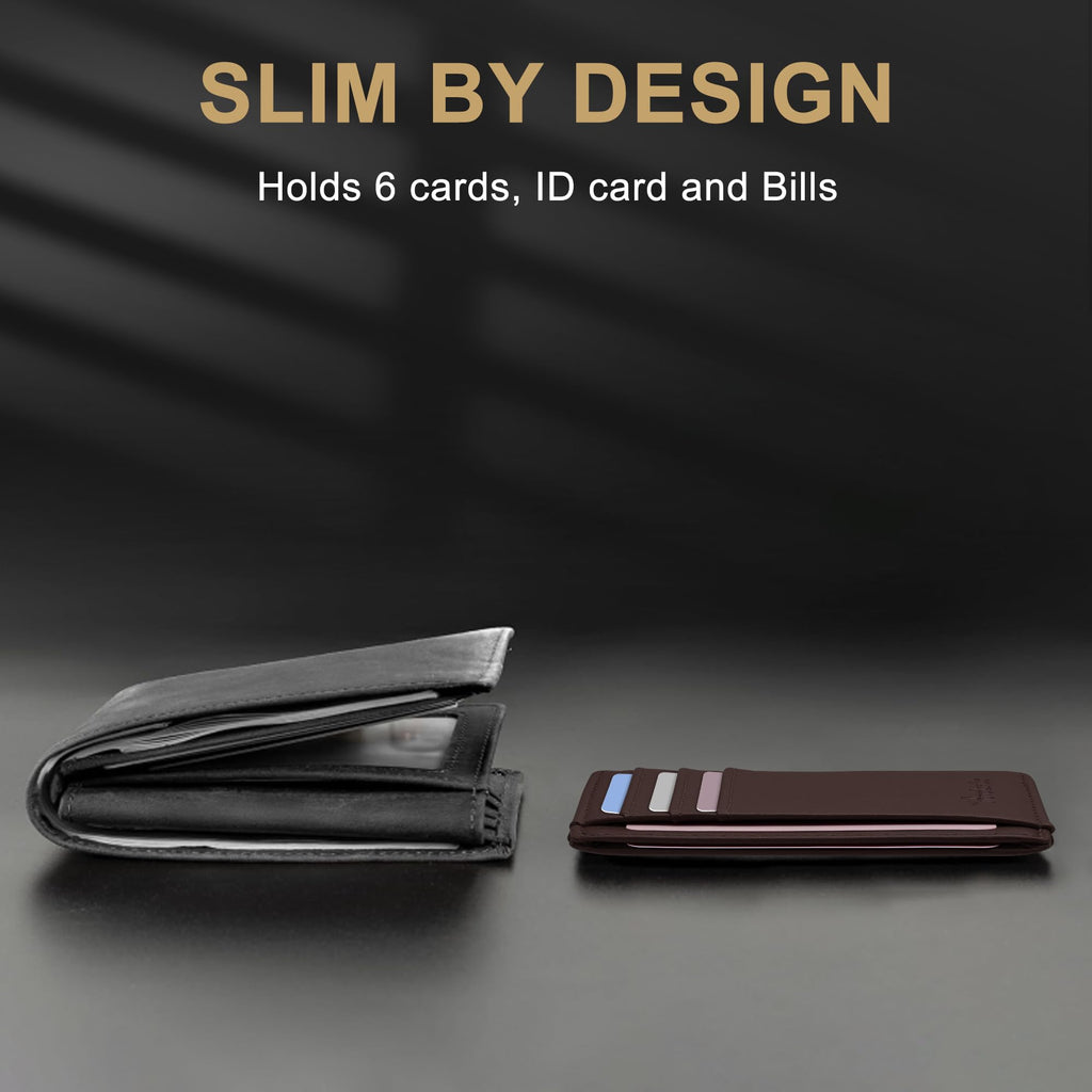 Slim Wallet Front Pocket Minimalist Leather RFID Blocking Medium Size