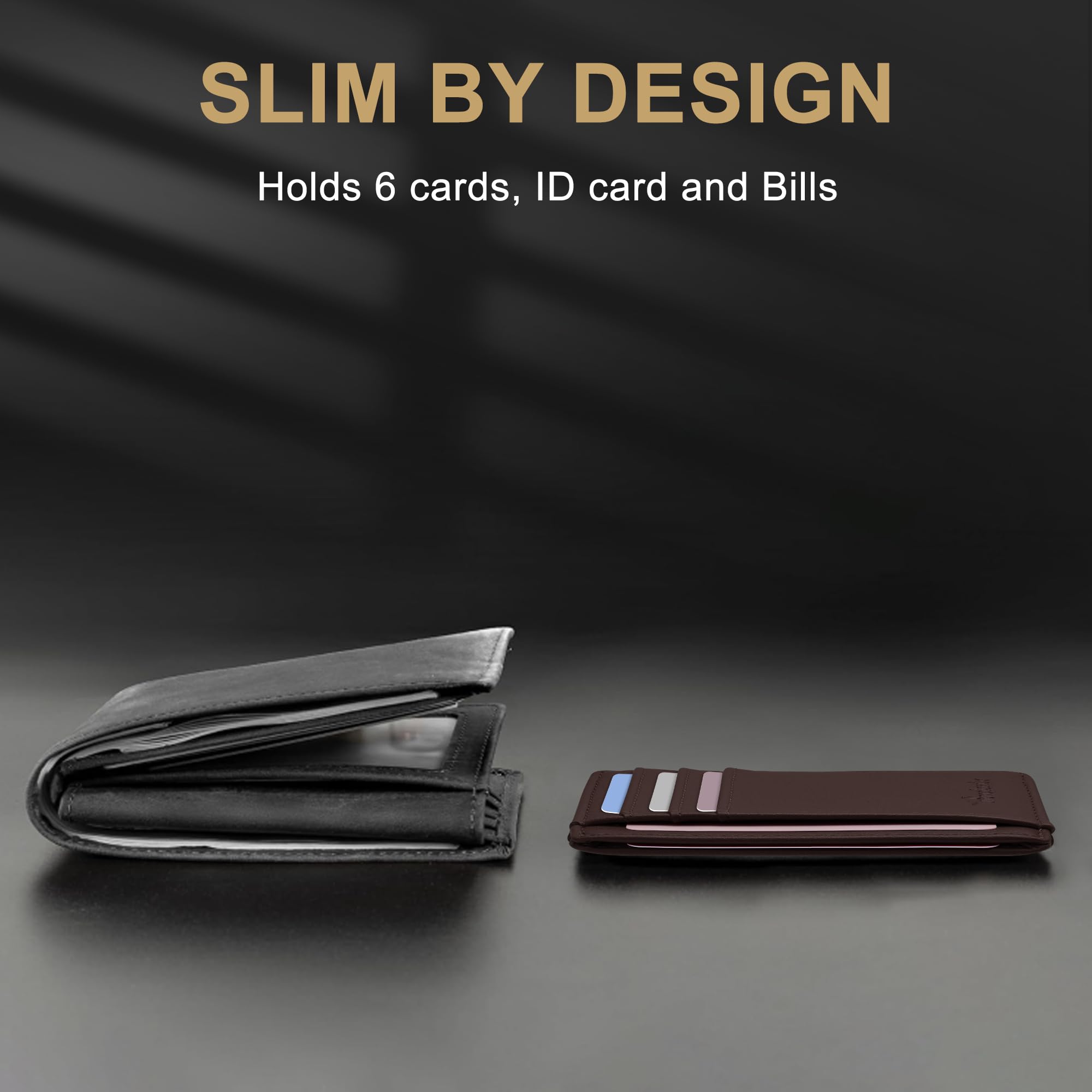 Slim Wallet Front Pocket Minimalist Leather RFID Blocking Medium Size