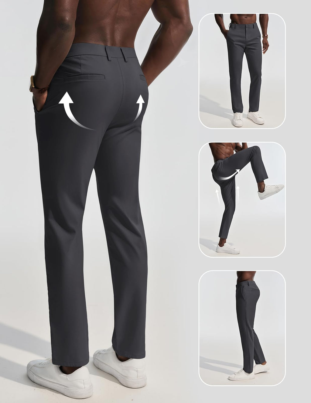 Mens Dress Pants 4-Way Stretch Tapered Trousers Extended Waist Dress Pant Casual Golf Pants