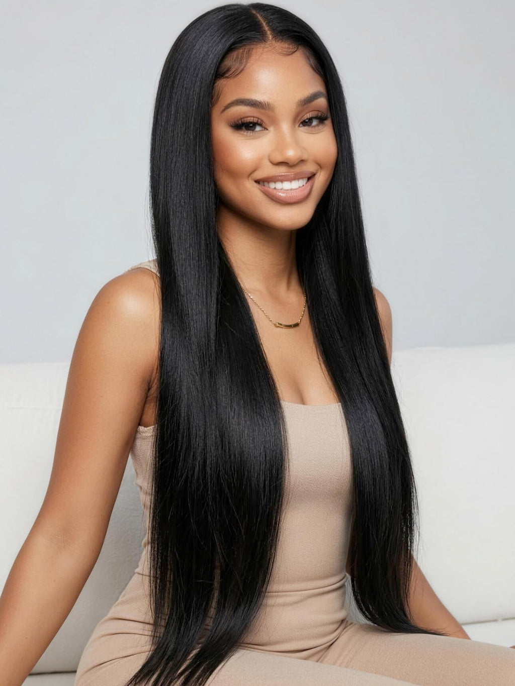 Golden Brown Highlight Glueless Yaki Straight Precut 7x5 Lace Front Wigs Human Hair Drawstring Ombre Pre Plucked Bleached Knots 30S Ready to Wear and Go Wig with Dark Roots 16Inch