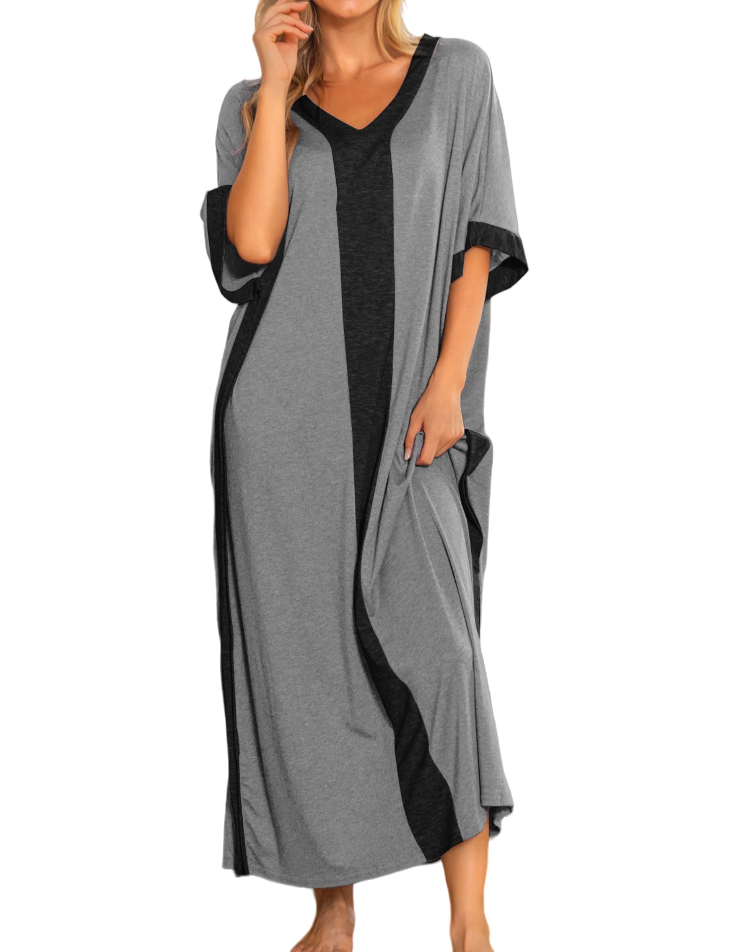 Women Nightgowns Cotton Caftan House Dress Short Sleeve Sleepwear Vacation Beach Moo Moos Dress with Pockets