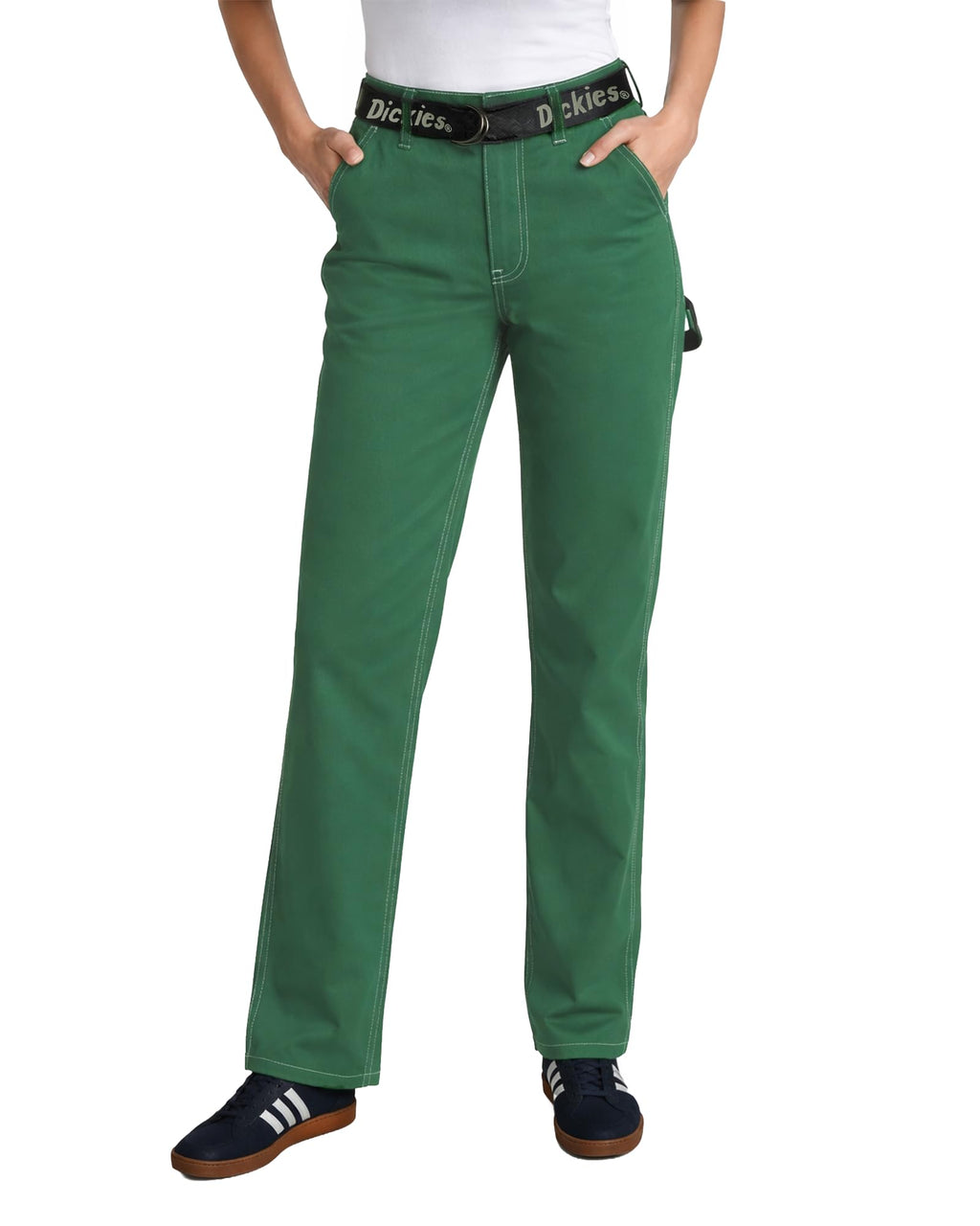 Dickies Womens Work Pants with Belt - Relaxed Fit Straight Leg High Waisted Carpenter Pants for Women with Utility Pockets