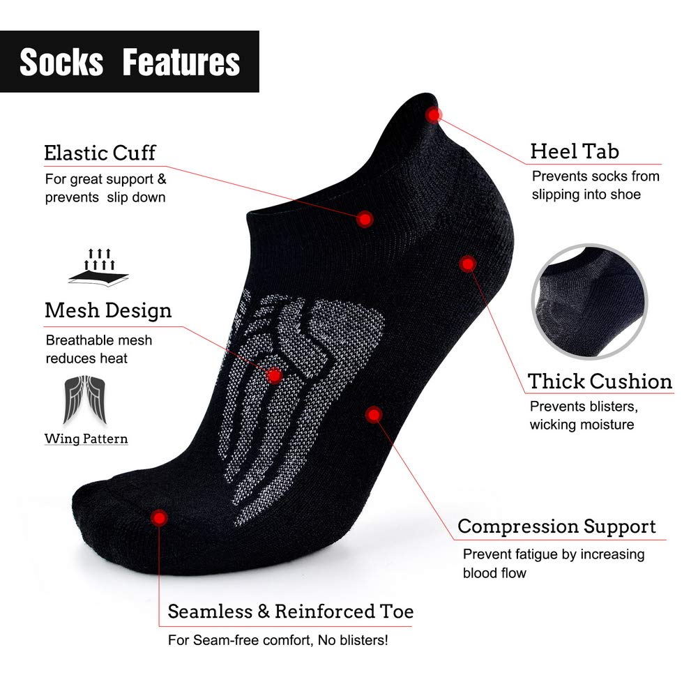 Merino Wool Compression Support Ankle Running Hiking Socks for Men Women, Soft Thick Cushion Tab Socks 3/6 Pairs