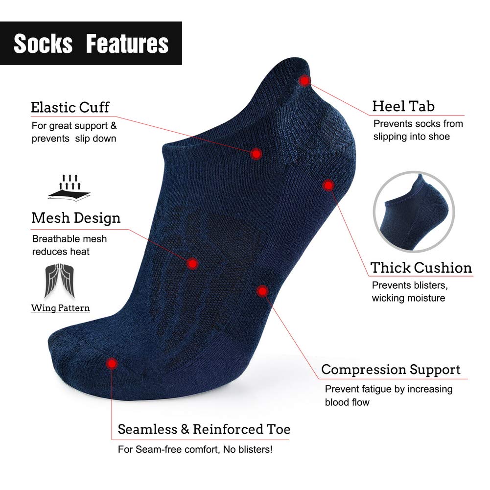 Merino Wool Compression Support Ankle Running Hiking Socks for Men Women, Soft Thick Cushion Tab Socks 3/6 Pairs