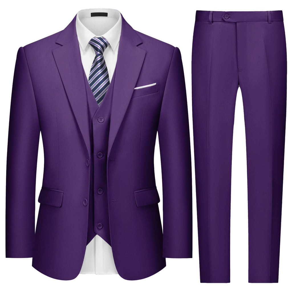 Mens Two Button 3-Piece Suits Slim Fit Tuxedo Set with Blazer Jacket Vest & Pants for Wedding Prom Business