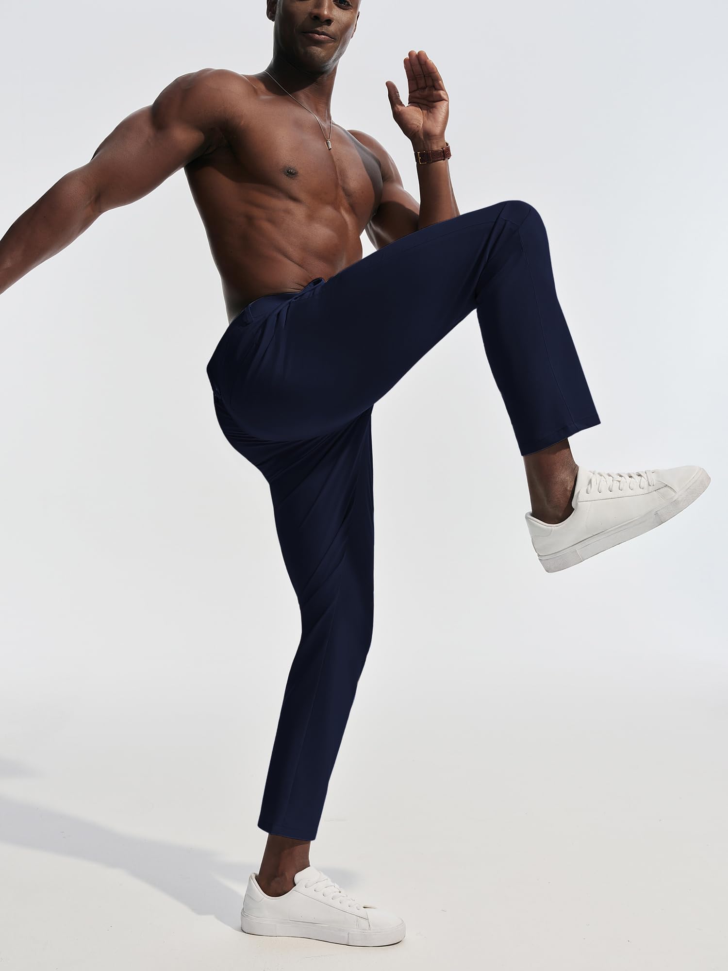 Mens Dress Pants 4-Way Stretch Tapered Trousers Extended Waist Dress Pant Casual Golf Pants