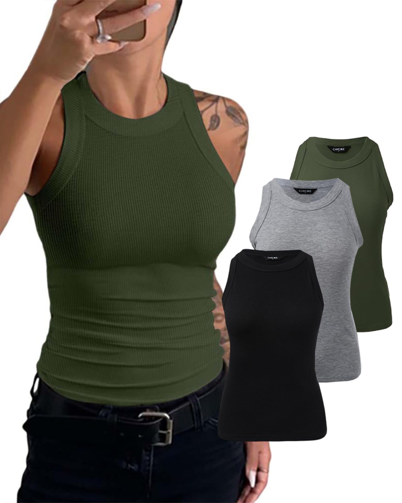 3 Piece Womens Tank Tops Sleeveless Basic Cami Shirt Slim Knit Ribbed Racerback Blouses