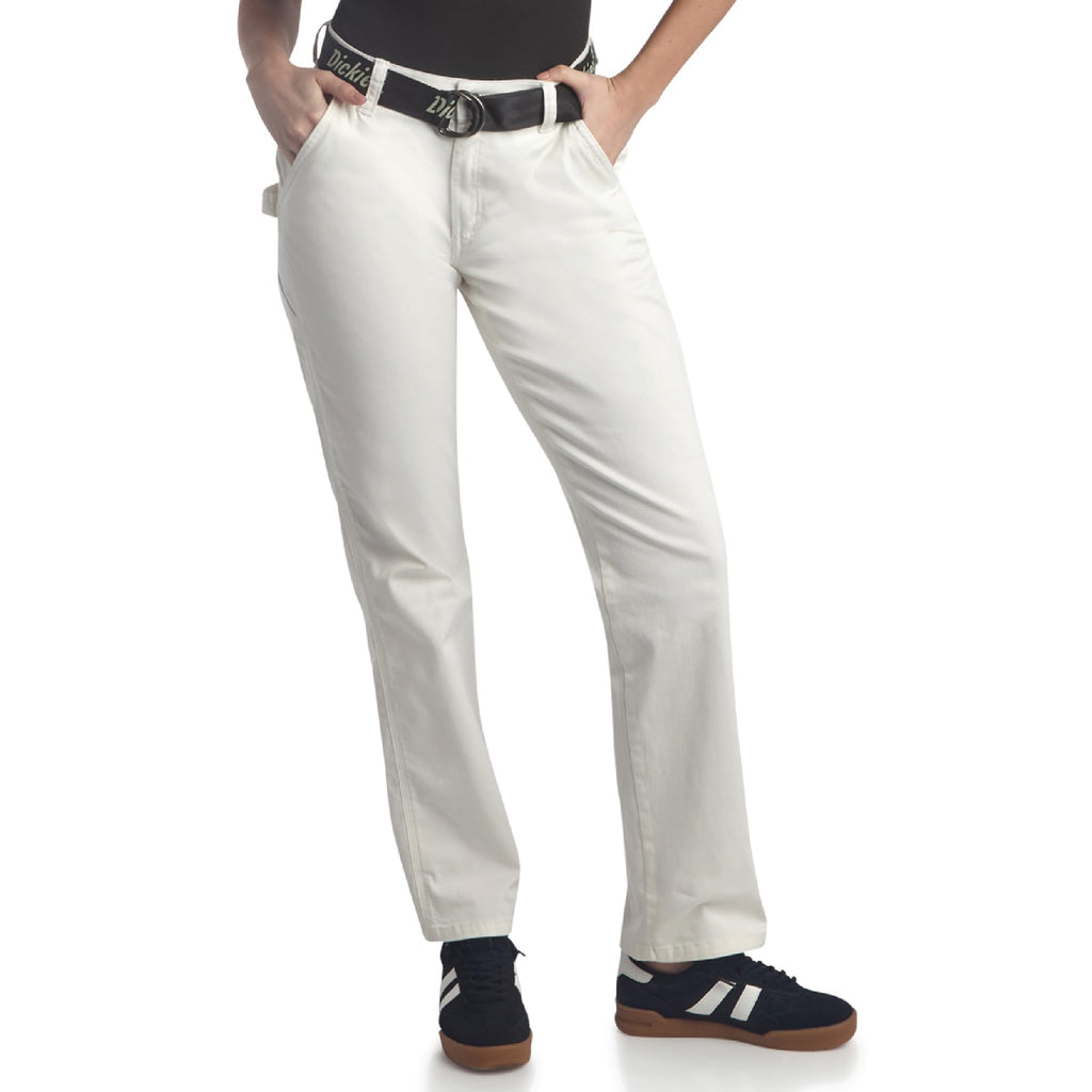 Dickies Womens Work Pants with Belt - Relaxed Fit Straight Leg High Waisted Carpenter Pants for Women with Utility Pockets