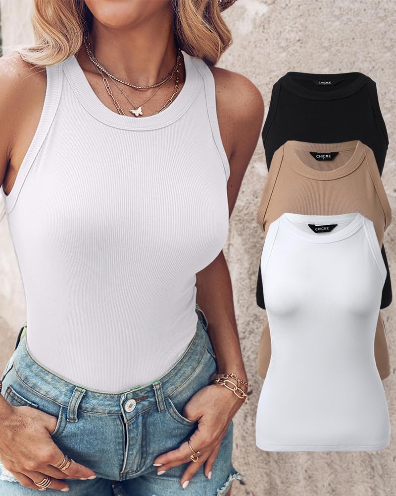 3 Piece Womens Tank Tops Sleeveless Basic Cami Shirt Slim Knit Ribbed Racerback Blouses