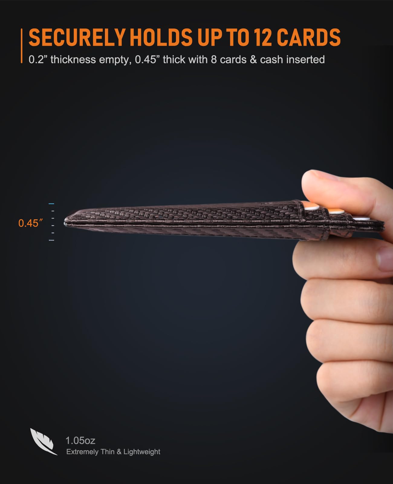 Slim Minimalist Front Pocket RFID Blocking Leather Wallets for Men and Women - Carbon Fiber Black