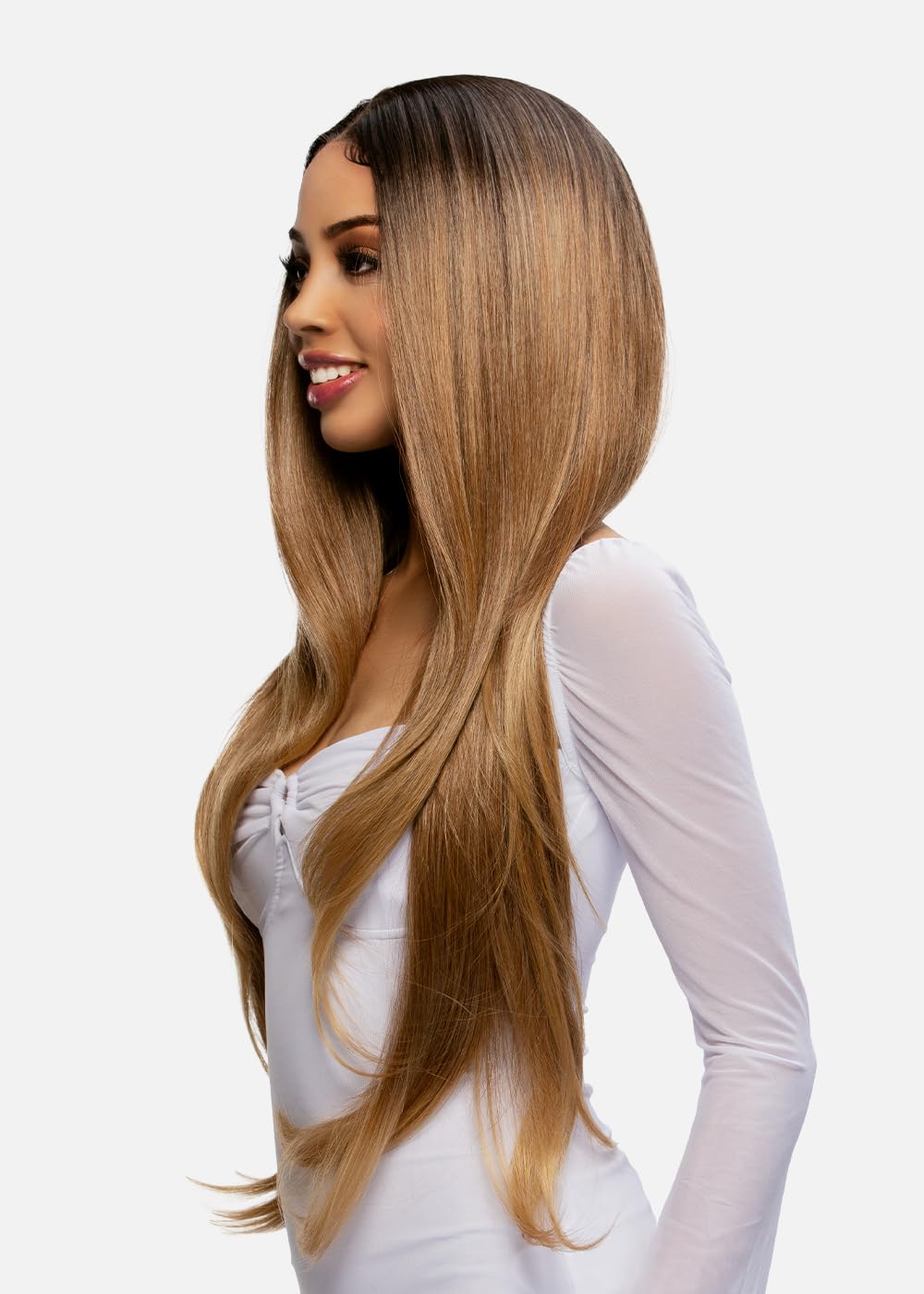 13X6 HD Lacefrontal Wig, Preplucked Hairline, Natural Baby Hair, Free parting, Heat Safe Synthetic Women, Natural Look, Long Straight with Layered Ends Wig (1B Off Black)