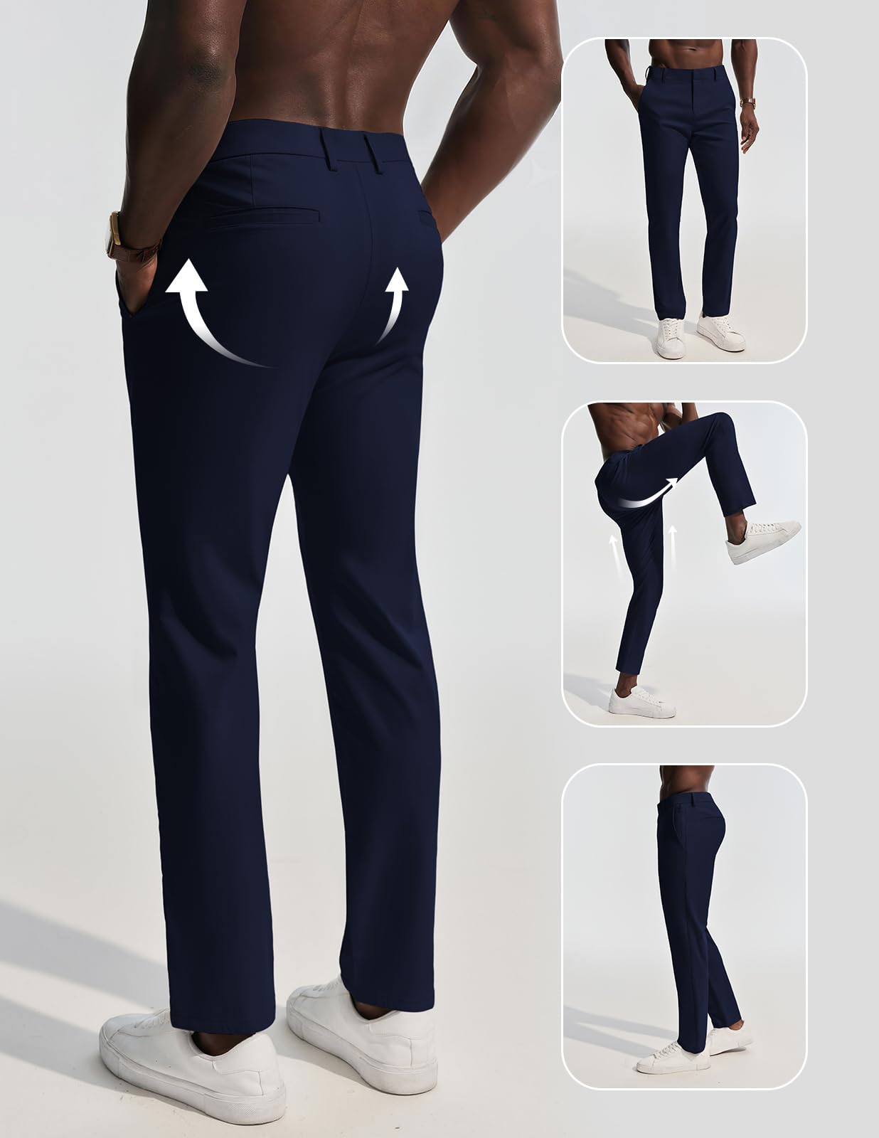 Mens Dress Pants 4-Way Stretch Tapered Trousers Extended Waist Dress Pant Casual Golf Pants