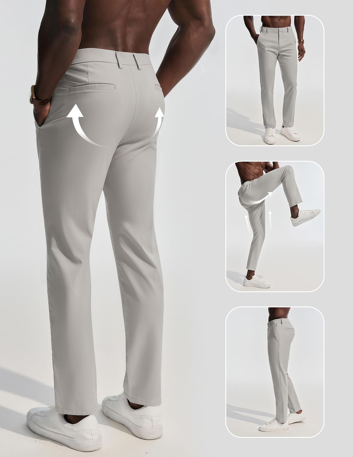 Mens Dress Pants 4-Way Stretch Tapered Trousers Extended Waist Dress Pant Casual Golf Pants