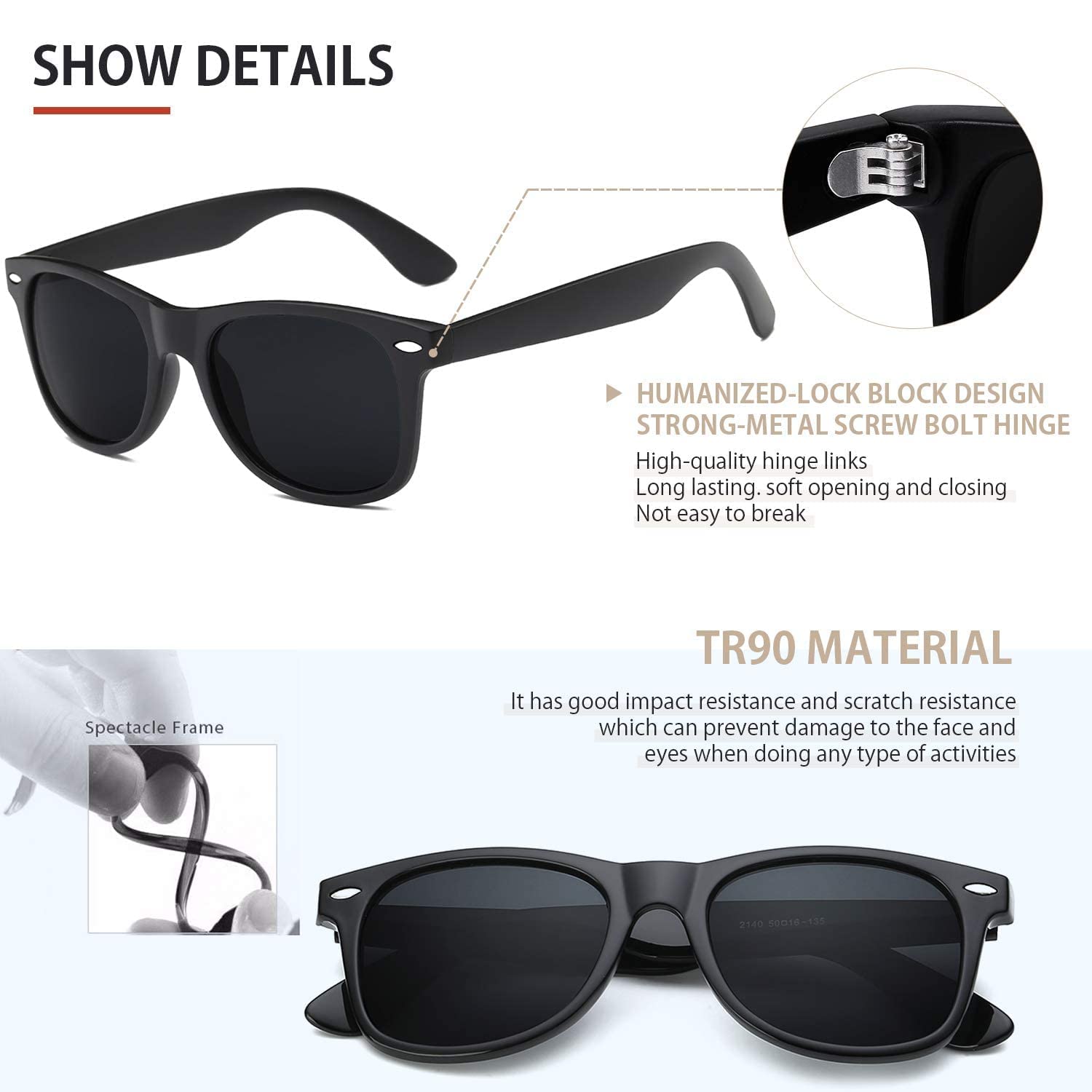 Sunglasses Men Polarized Sunglasses for Mens and Womens,Black Retro Sun Glasses Driving Fishing UV Protection