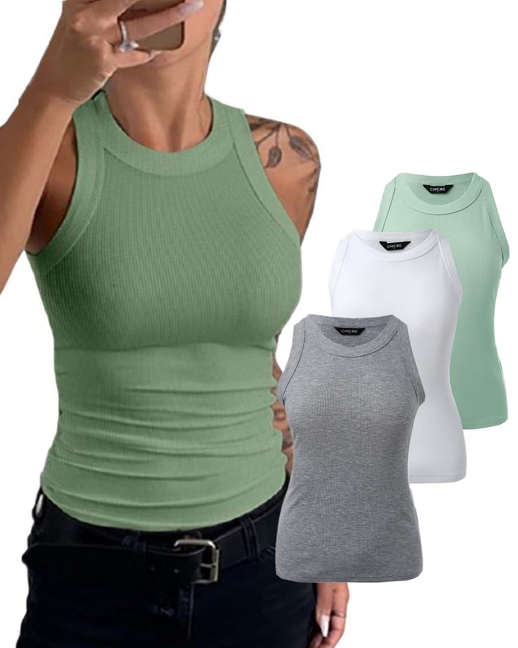 3 Piece Womens Tank Tops Sleeveless Basic Cami Shirt Slim Knit Ribbed Racerback Blouses
