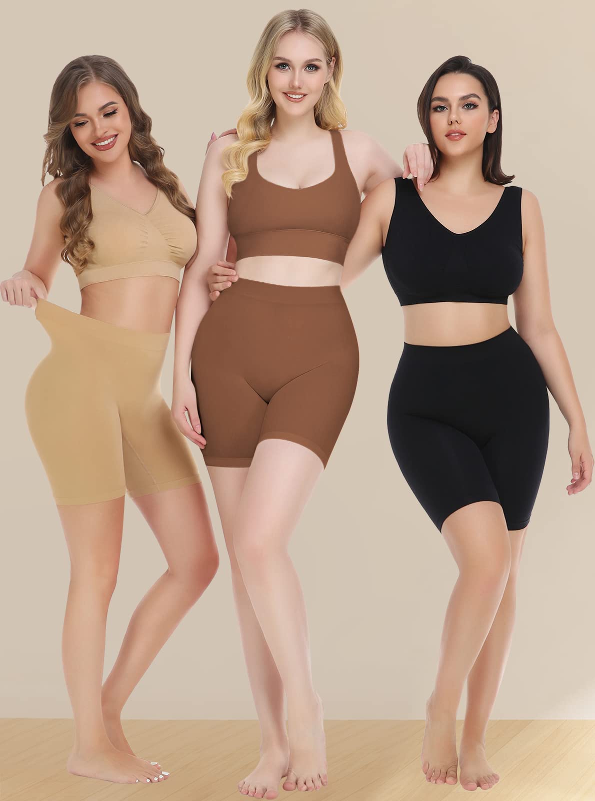 3 Pack Slip Shorts for Women Under Dress,Comfortable Smooth Yoga Shorts,Workout Biker Shorts