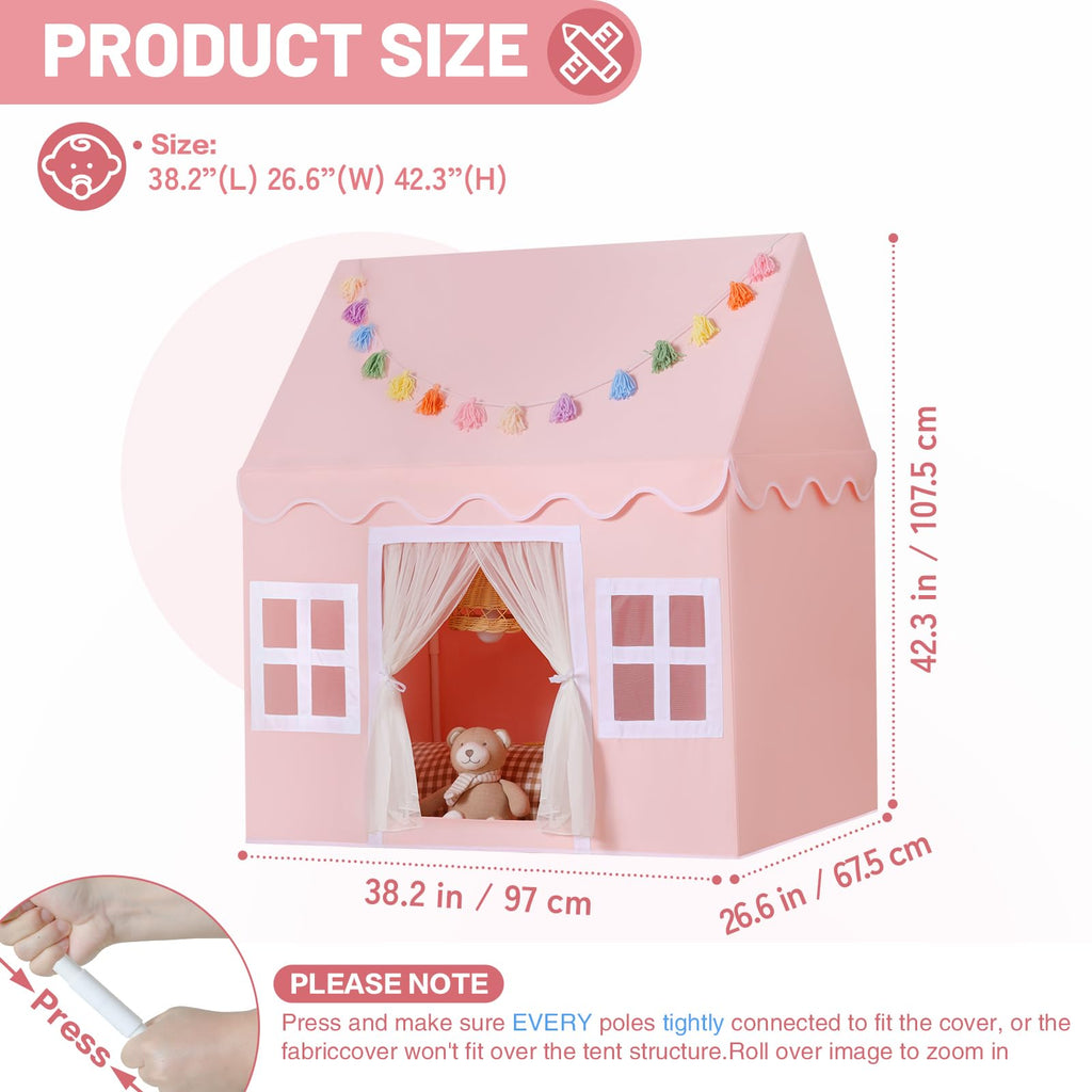 Kids Play Tent Indoor: with Mat, Tassel Garland, Star Lights - Girl Tent Indoor Playhouse for Kids Toys for Boy Girl Birthday Gift