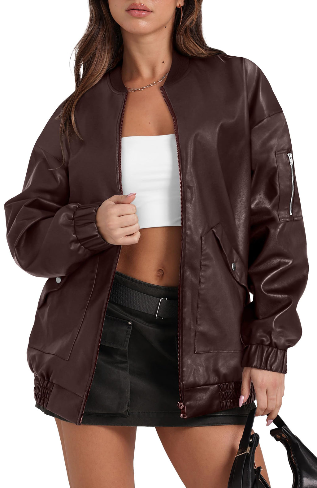 Leather Jacket Women Faux Oversized Motorcycle Bomber Coats 2025 Fall Fashion Outfits Winter Clothes