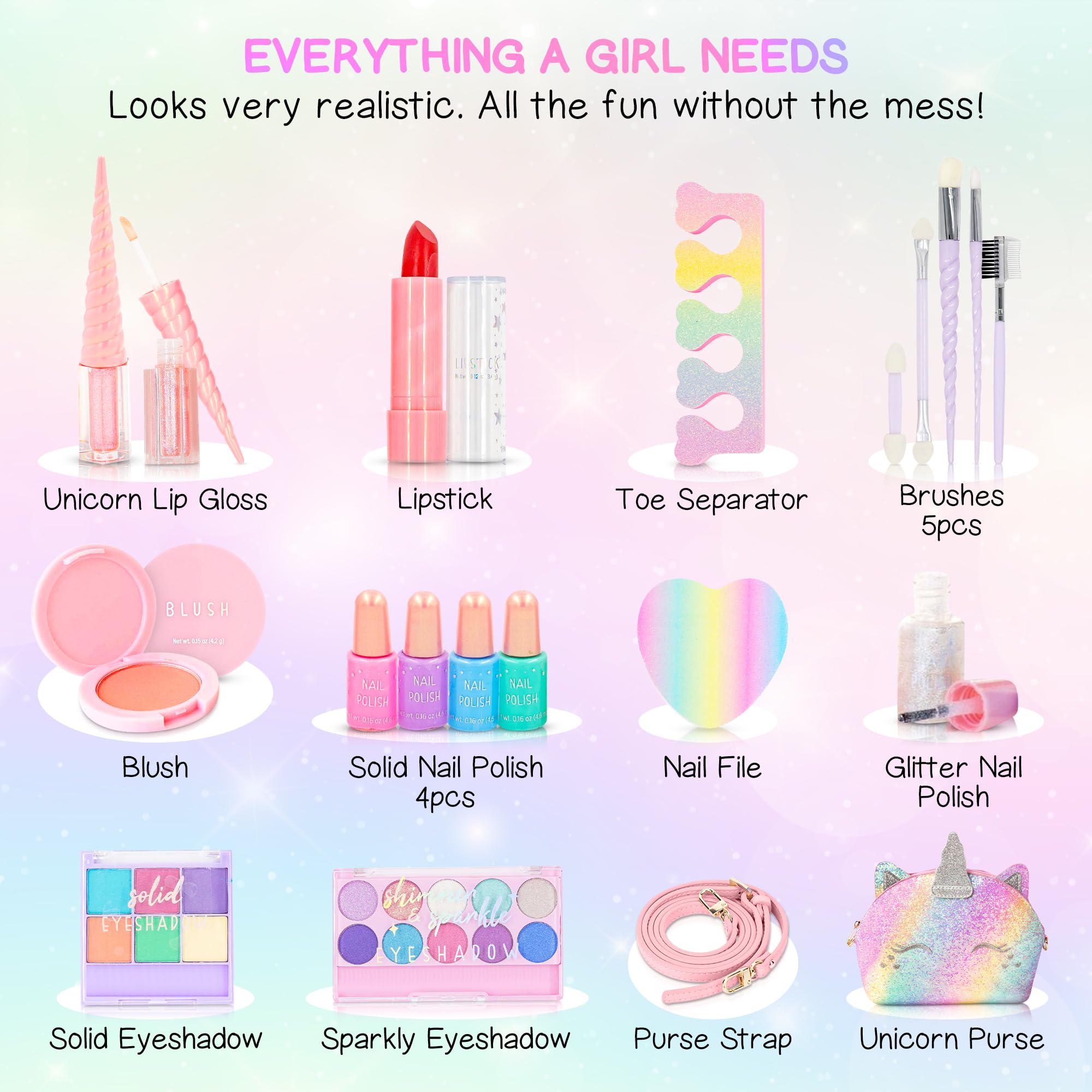 Kids Real Makeup Kit with Pink Unicorn Purse, Non Toxic Washable Make Up Set - Unicorn Toys for Girls Age 4-6, Girls Easter Basket Stuffers, Easter Gifts for Kids, Girl Gift Ages 3 4 5 6 7 8 Years Old