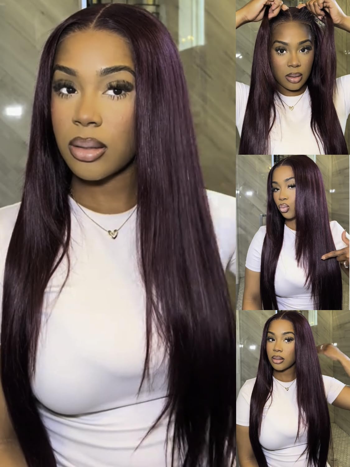 Golden Brown Highlight Glueless Yaki Straight Precut 7x5 Lace Front Wigs Human Hair Drawstring Ombre Pre Plucked Bleached Knots 30S Ready to Wear and Go Wig with Dark Roots 16Inch
