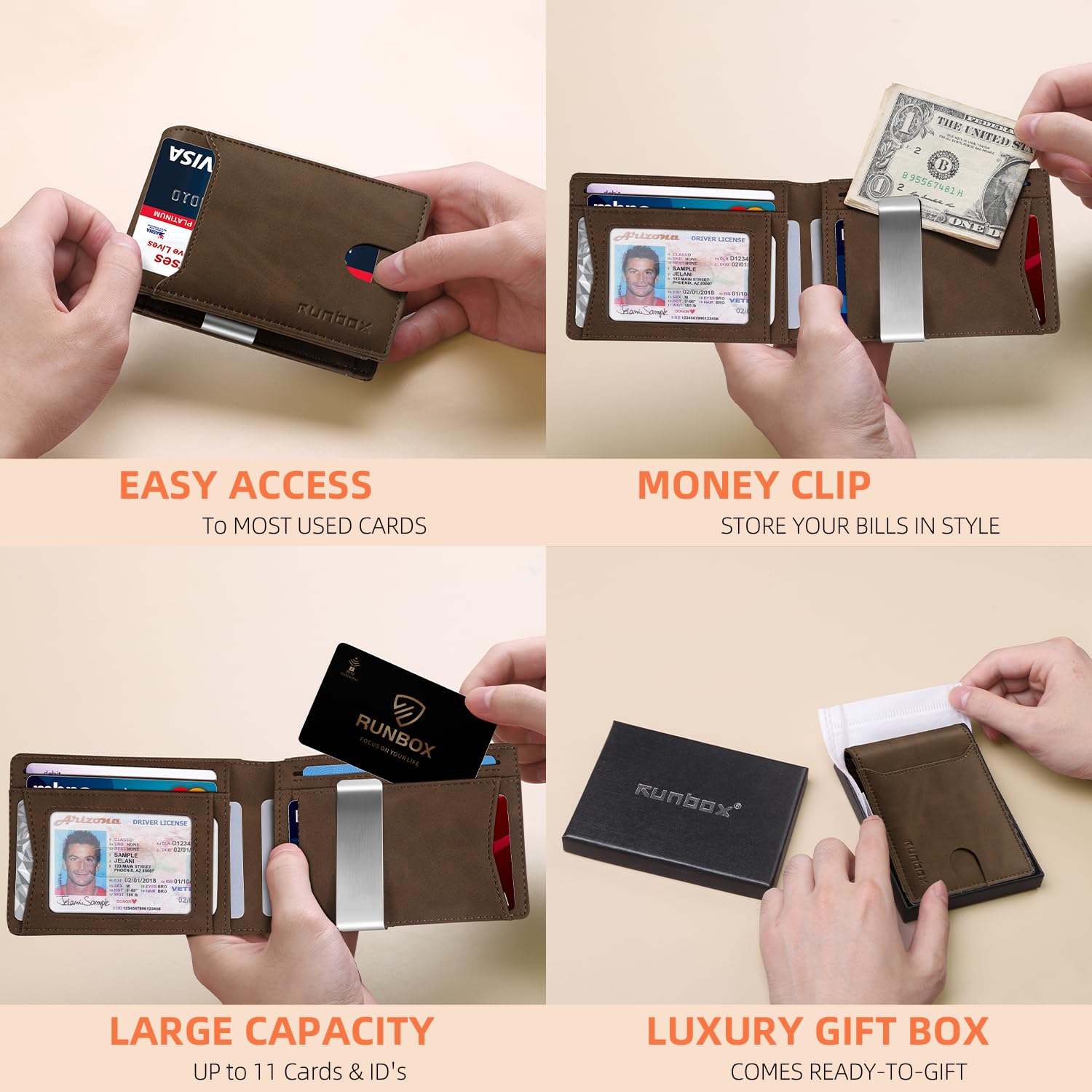 Slim Wallets for Men - Leather Money Clip Mens Wallet - RFID Blocking Front Pocket Bifold Wallet - Thin Credit Card Holder with Gift Box