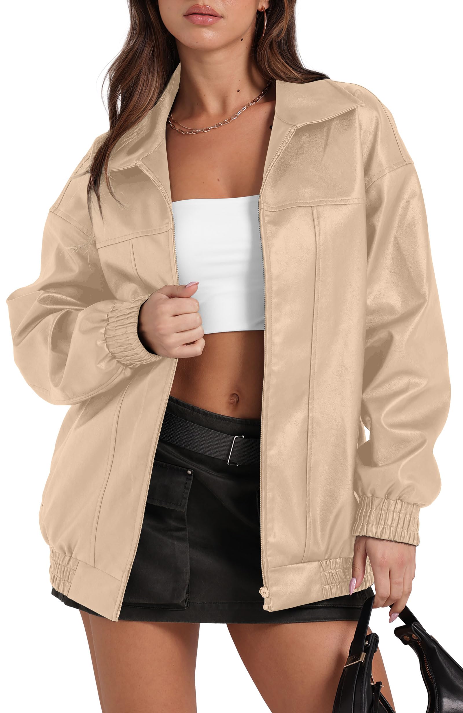 Leather Jacket Women Faux Oversized Motorcycle Bomber Coats 2025 Fall Fashion Outfits Winter Clothes