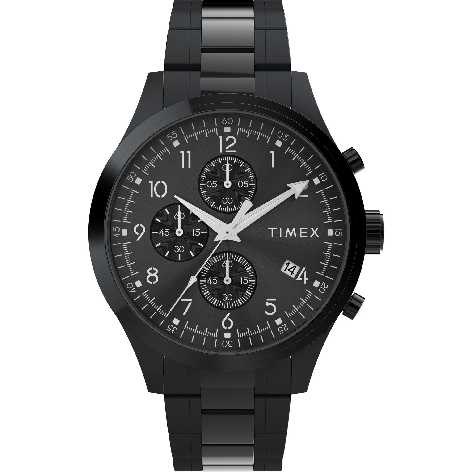 Men's Dress Chronograph 43mm Watch - Silver-Tone Bracelet Black Dial Silver-Tone Case