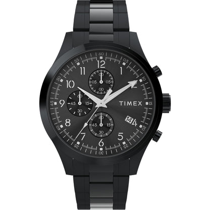 Men's Dress Chronograph 43mm Watch - Silver-Tone Bracelet Black Dial Silver-Tone Case
