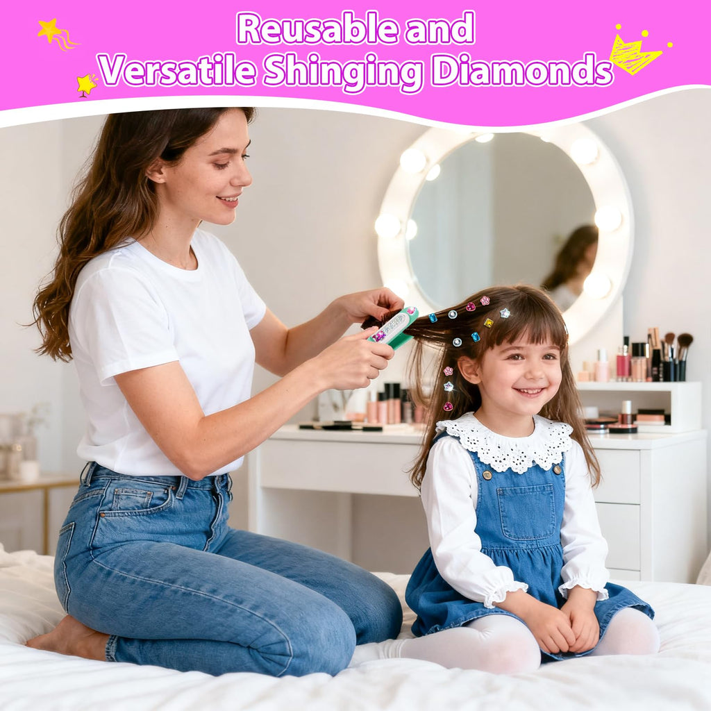 kidzkube Hair Gem Stamper Kit, Bling Hair Jewels for Girls Toys, Hair Styling Tool with Reusable Shining Diamonds, Birthday Gifts Toys for Girls Ages 3 4 5 6 8-12