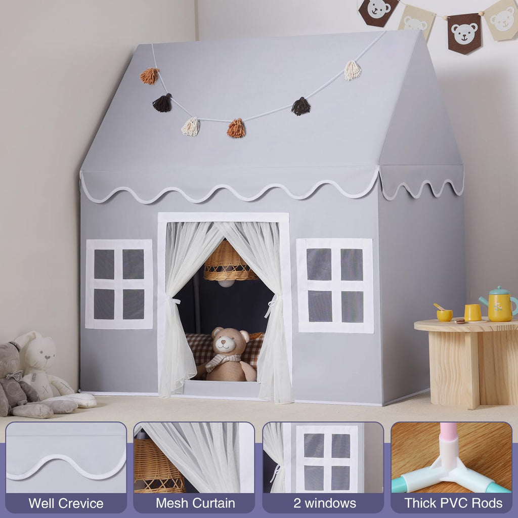 Kids Play Tent Indoor: with Mat, Tassel Garland, Star Lights - Girl Tent Indoor Playhouse for Kids Toys for Boy Girl Birthday Gift