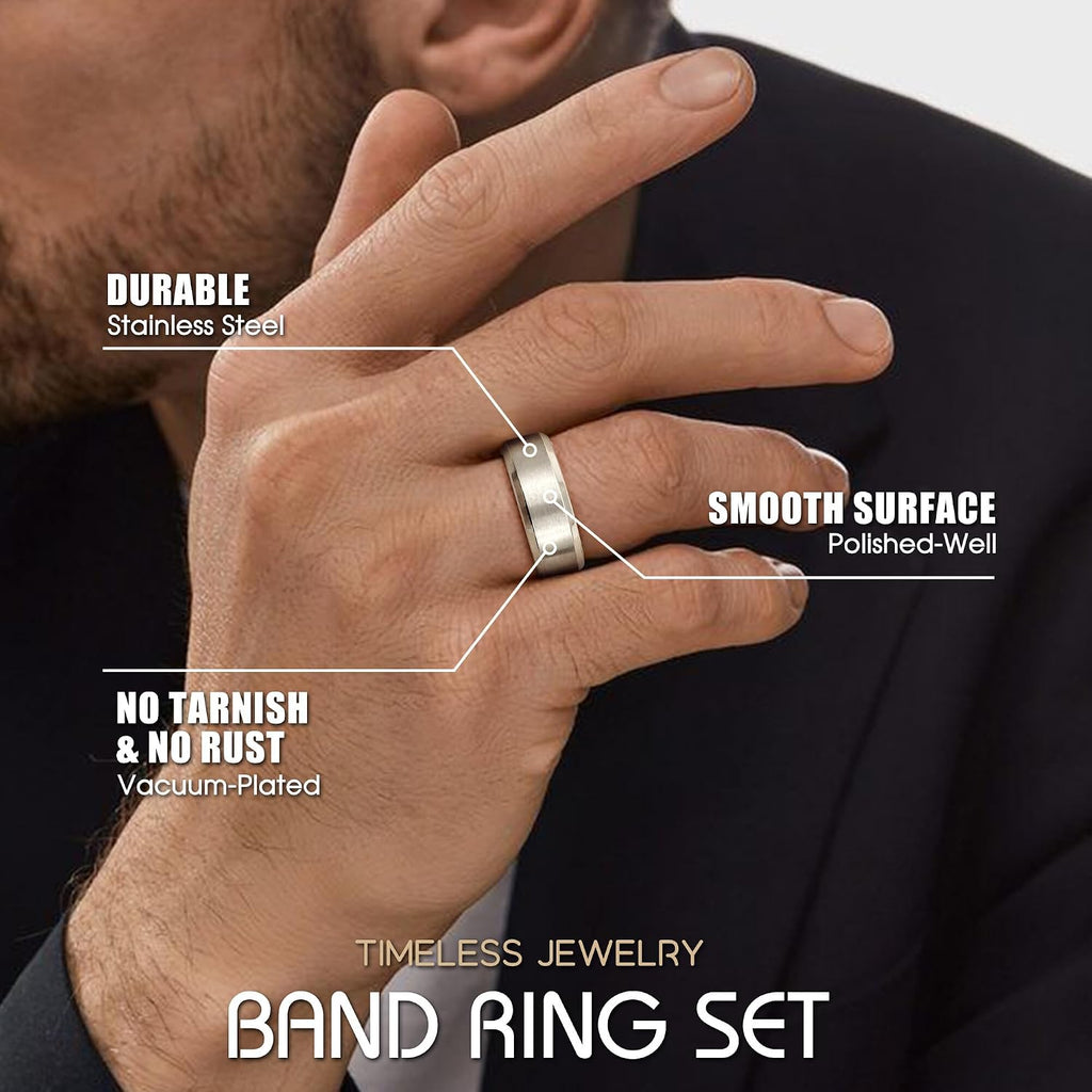 Stainless Steel Rings for Men Women 8MM Wedding Band Rings Matte Surface - Beveled Polished Edge Mens Ring Size 6-14