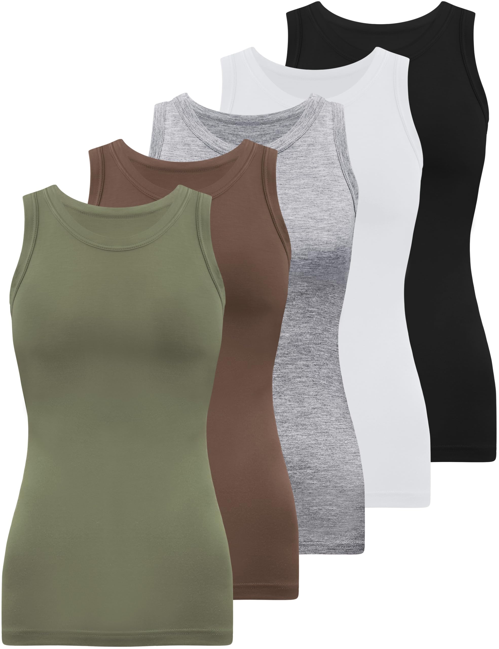 5 Pack Womens Crewneck Tank Tops High Neck Tank Tops Sleeveless Slim Fit Basic Tanks Top Ladies Undershirts