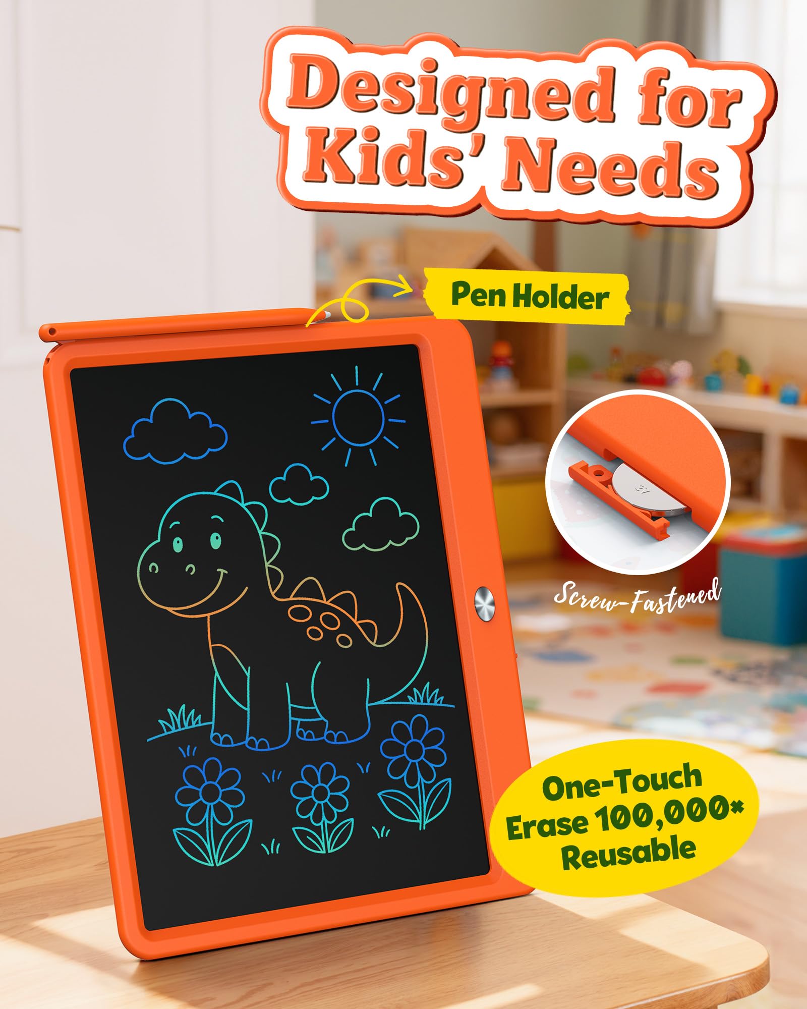 Bravokids 10 Inch LCD Writing Tablet for 3-8 Year Olds - Electronic Drawing Pad and Doodle Board as Educational Birthday Gifts for Girls and Boys (Pink)
