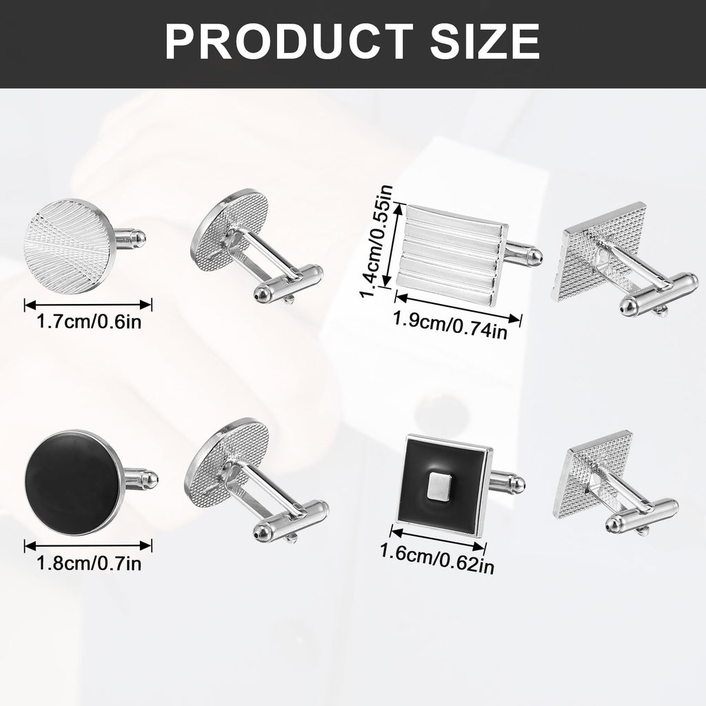 4 Pairs Cufflinks for Men Classic Tone Cuff Links Fashion Men Cufflinks Gold/Sliver Striped Disc Square Rectangle Cuff Links for Business Wedding Party Gift Box
