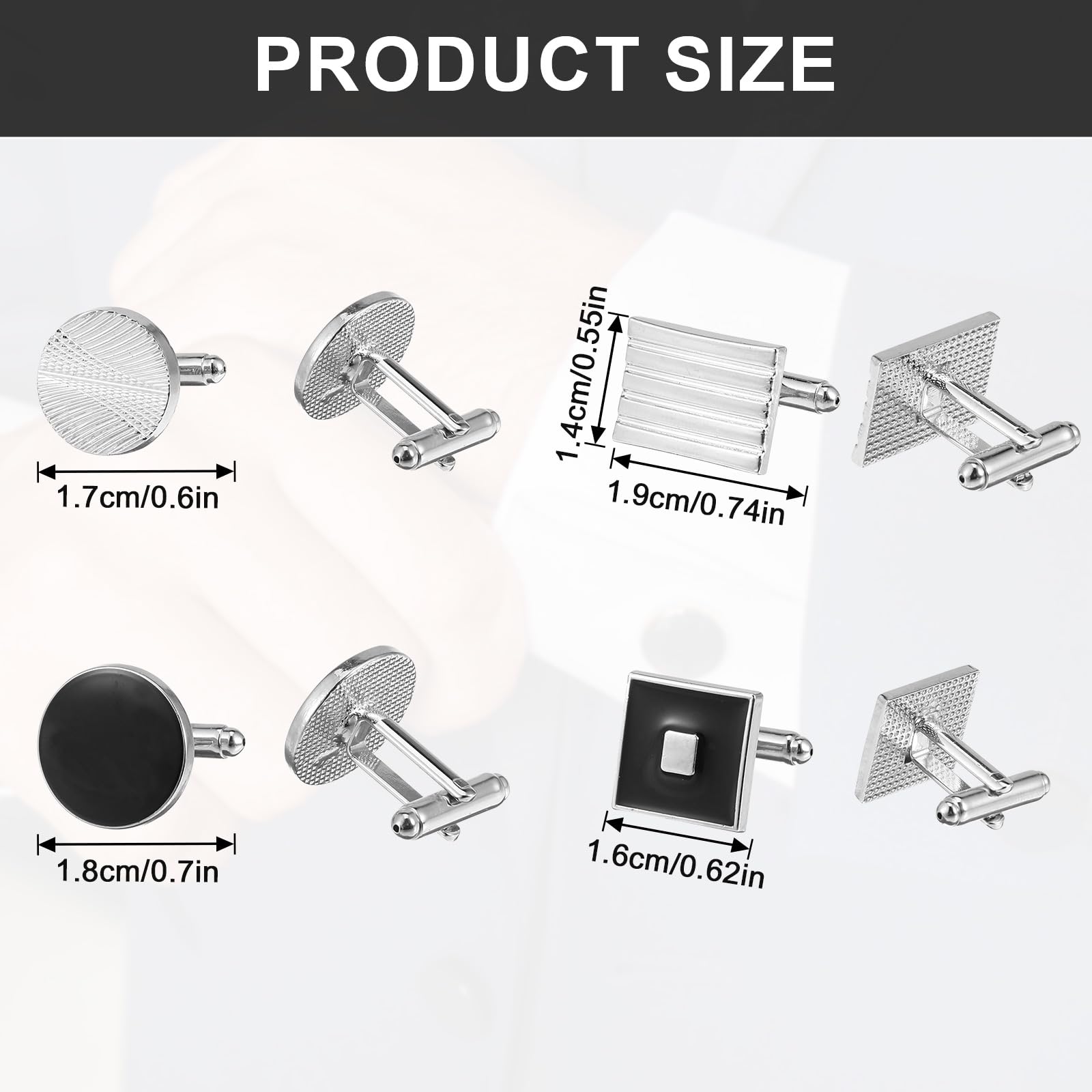 4 Pairs Cufflinks for Men Classic Tone Cuff Links Fashion Men Cufflinks Gold/Sliver Striped Disc Square Rectangle Cuff Links for Business Wedding Party Gift Box