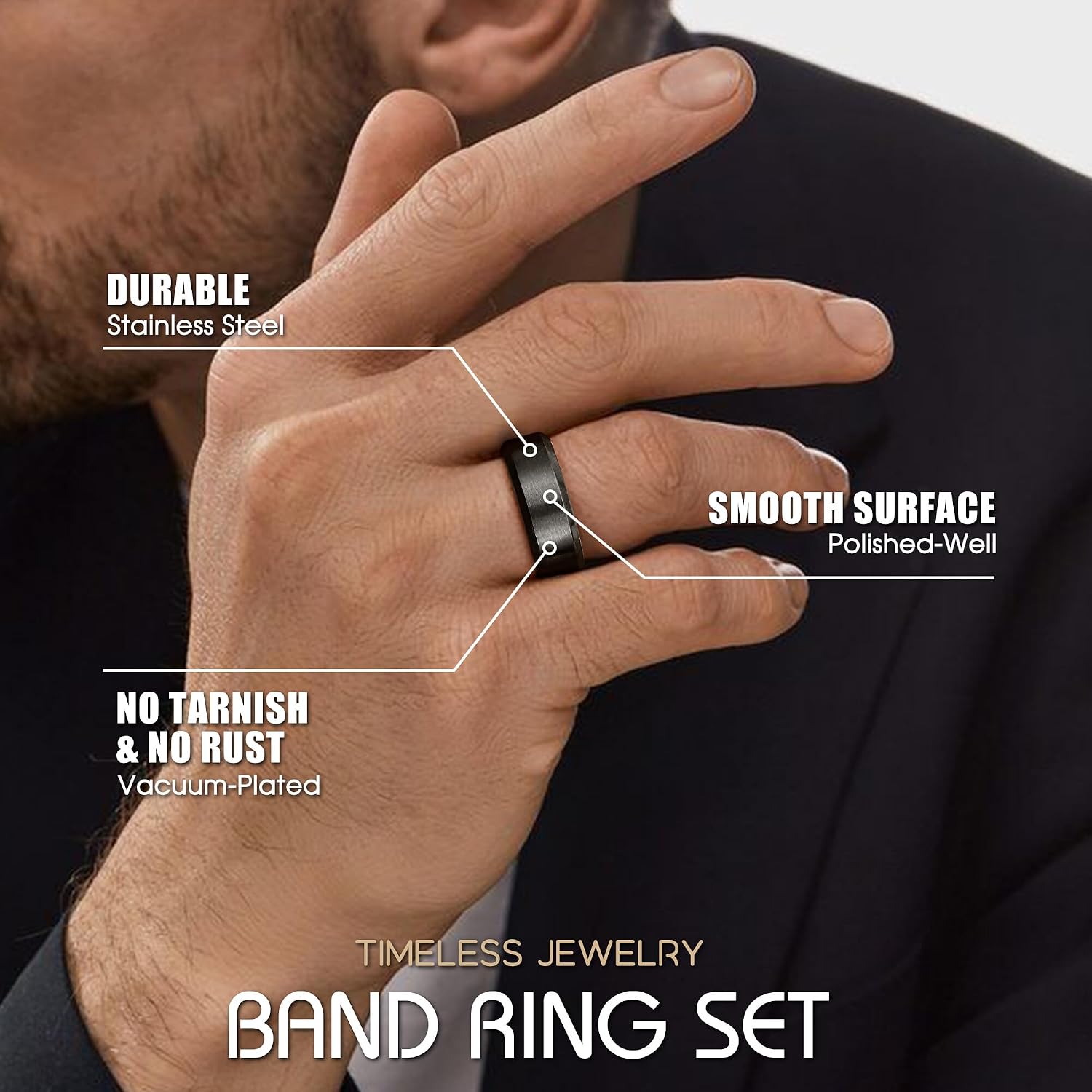 Stainless Steel Rings for Men Women 8MM Wedding Band Rings Matte Surface - Beveled Polished Edge Mens Ring Size 6-14