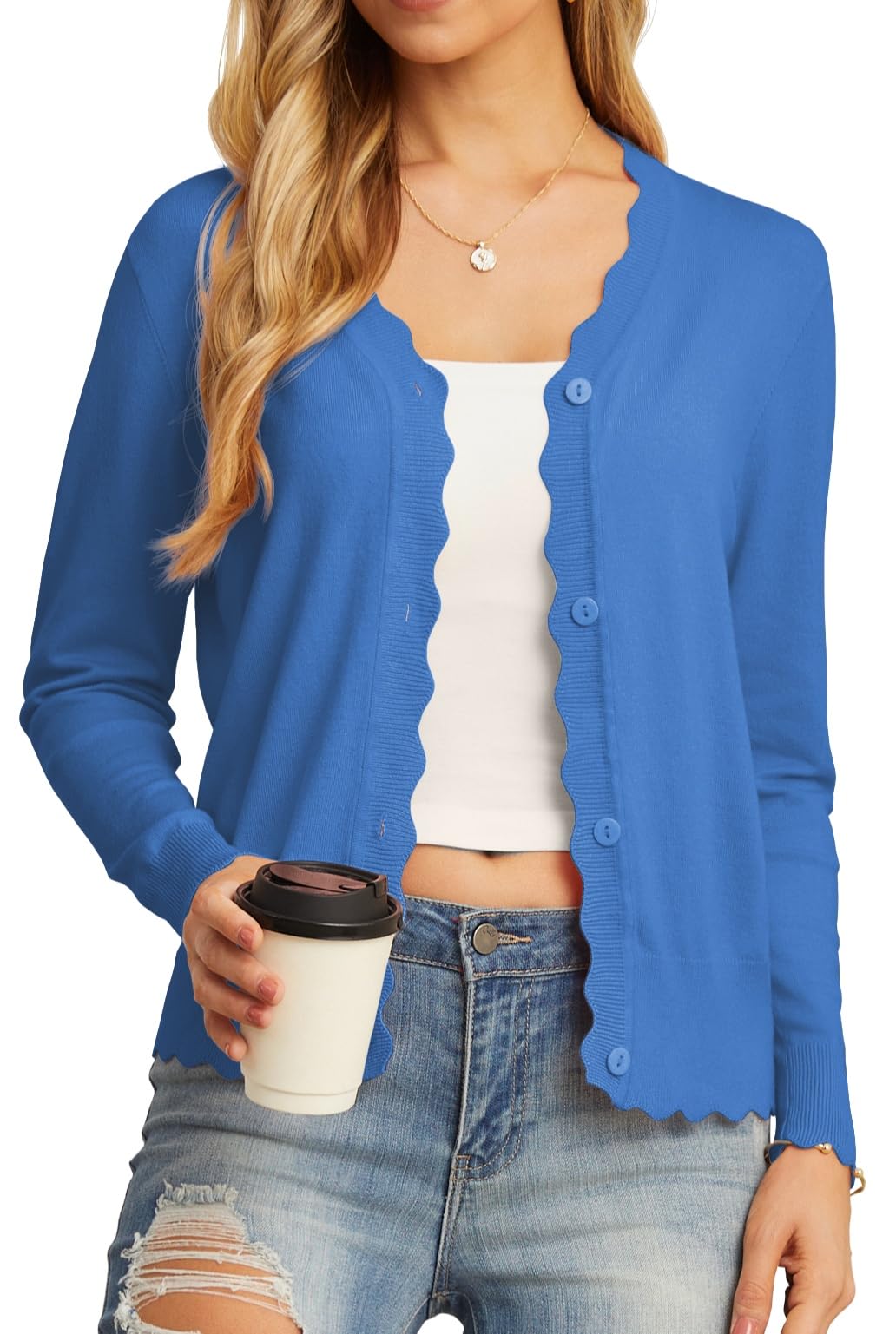 GRECERELLE Women's Long Sleeve V-Neck Button Down Cardigan Knit Shrugs Sweater
