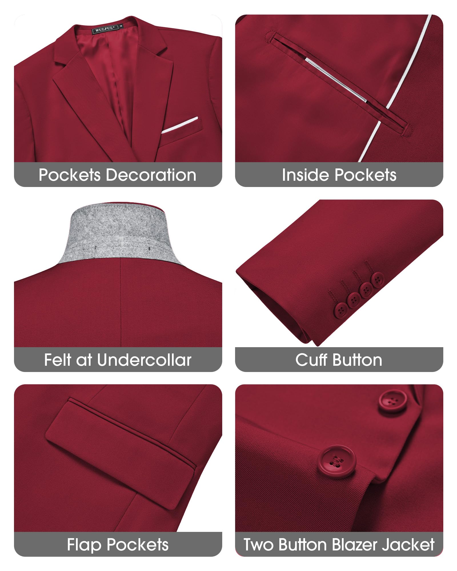 Men's Slim Fit 3 Piece Suits Two Button Blazer Vest & Pants Tuxedo Set for Business Wedding Party