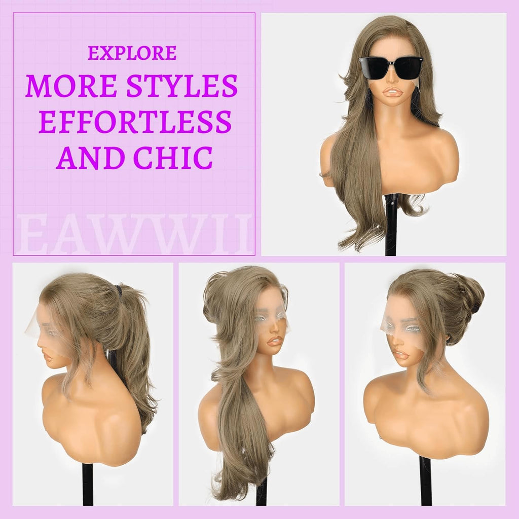 13x4 HD Lace Front Glueless Wigs for Women Black Long Layered Wave Wig Natural Hairline Heat Resistant Synthetic for Daily Use Beginner Friendly 26 Inch