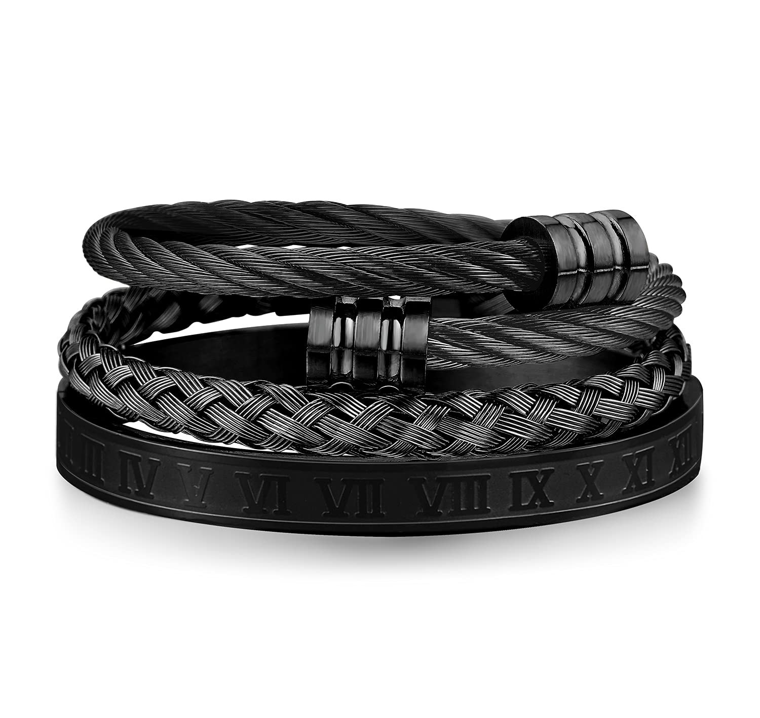 3PCS Stainless Steel Bracelets for Men Gold Roman Numeral Bangle Bracelet Twisted Cable Bracelet Adjustable Cuff Bracelet Mens Luxury Jewelry Bracelets Gifts
