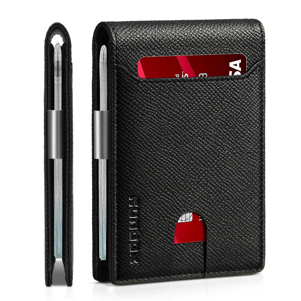 Slim Wallets for Men - Leather Money Clip Mens Wallet - RFID Blocking Front Pocket Bifold Wallet - Thin Credit Card Holder with Gift Box