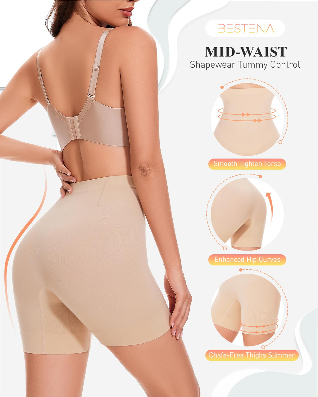 Shapewear Shorts for Women, Mid Waist Tummy Control Shaper | Mid-waist tummy control shapewear shorts smooth tummy and thighs with seamless comfort and discreet under-dress wear